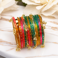 Traditional Kashmiri Multicolor Gold-Tone Bangles | Elegant Ethnic Jewelry