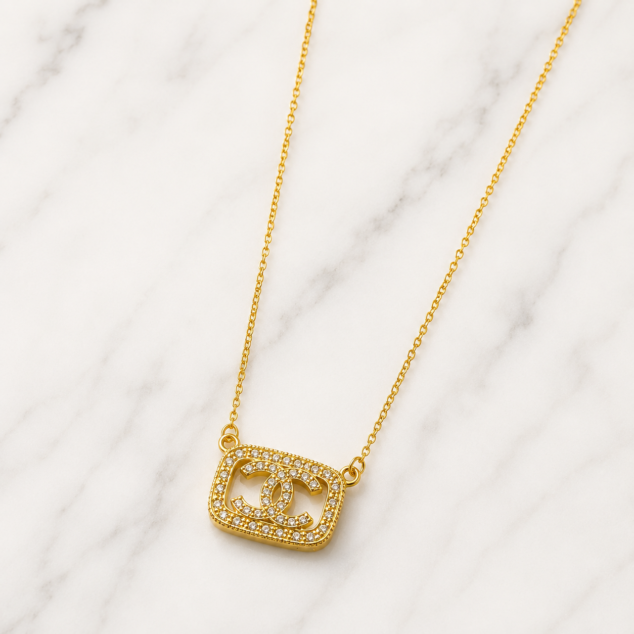 Luxury Gold-Tone Designer-Inspired Crystal Pendant Necklace | Stainless Steel Adjustable Necklace for Women