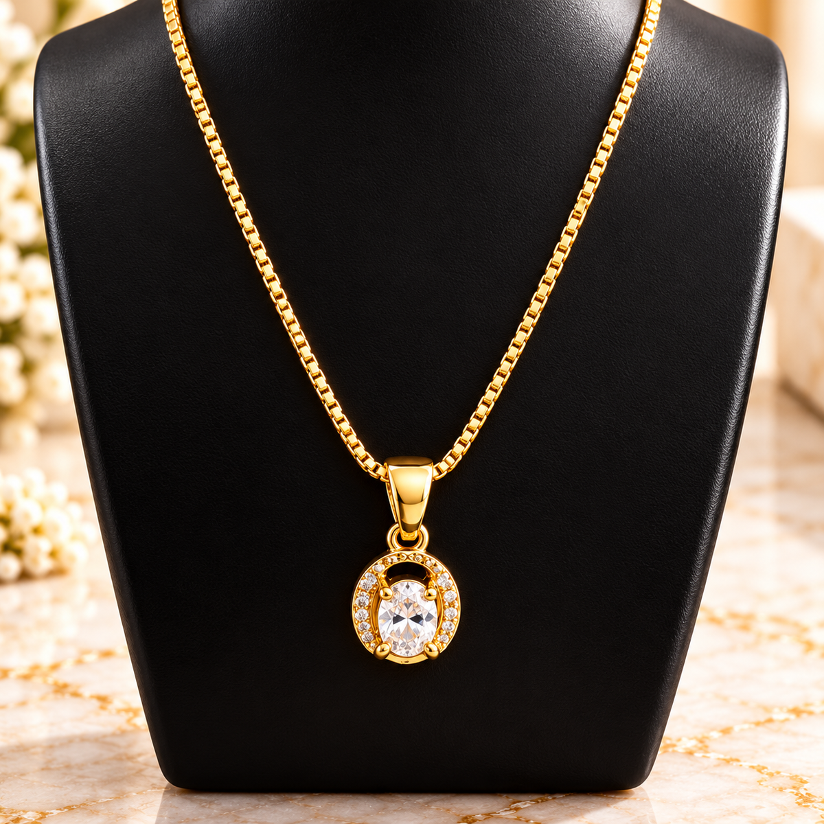 One Gram Gold Mangal Sutra – Elegant Oval Crystal Pendant Necklace