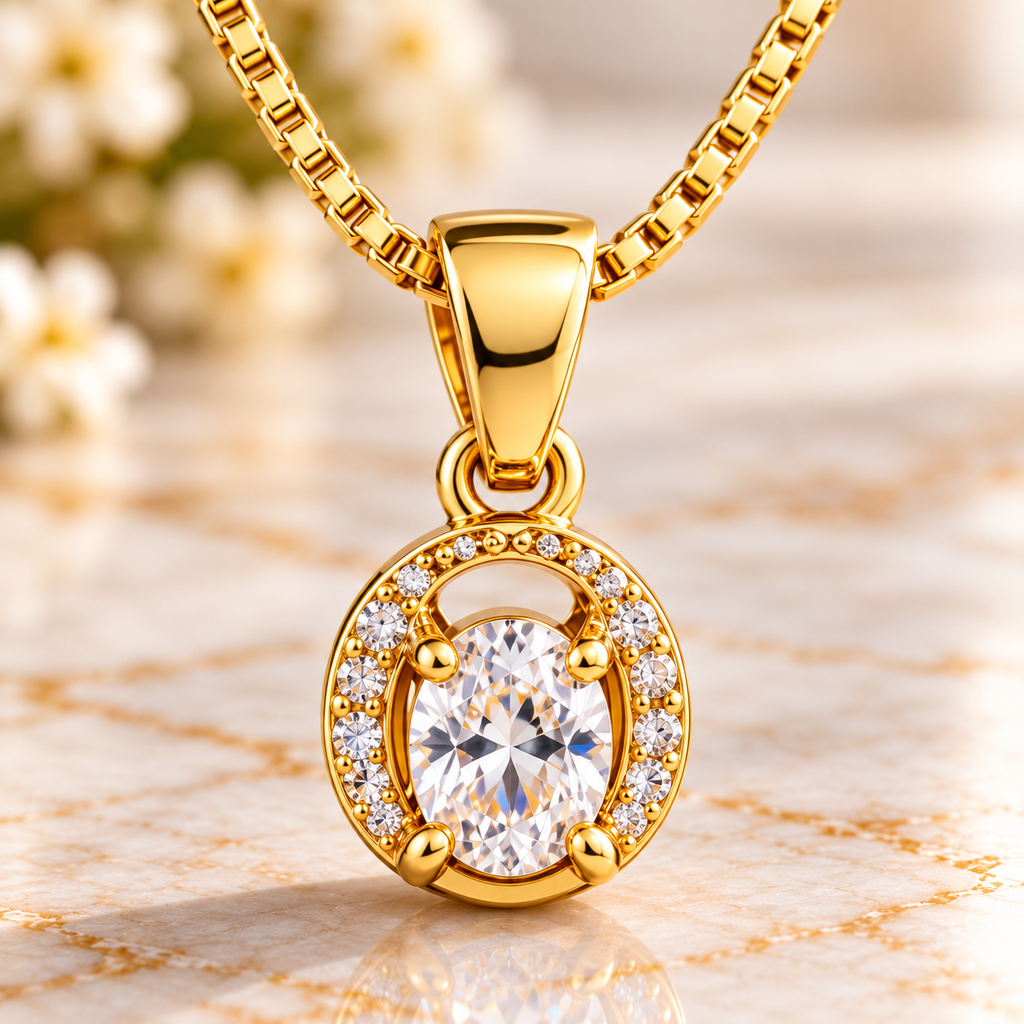One Gram Gold Mangal Sutra – Elegant Oval Crystal Pendant Necklace
