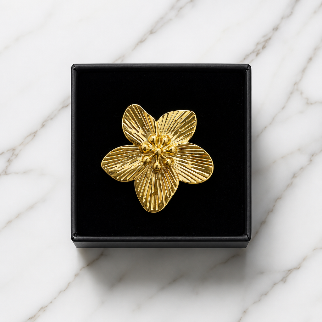Adjustable Gold-Tone Floral Statement Ring