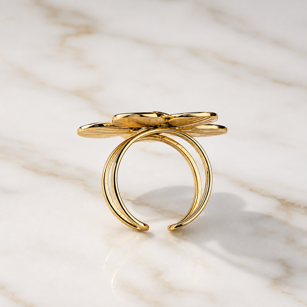 Adjustable Gold-Tone Floral Statement Ring