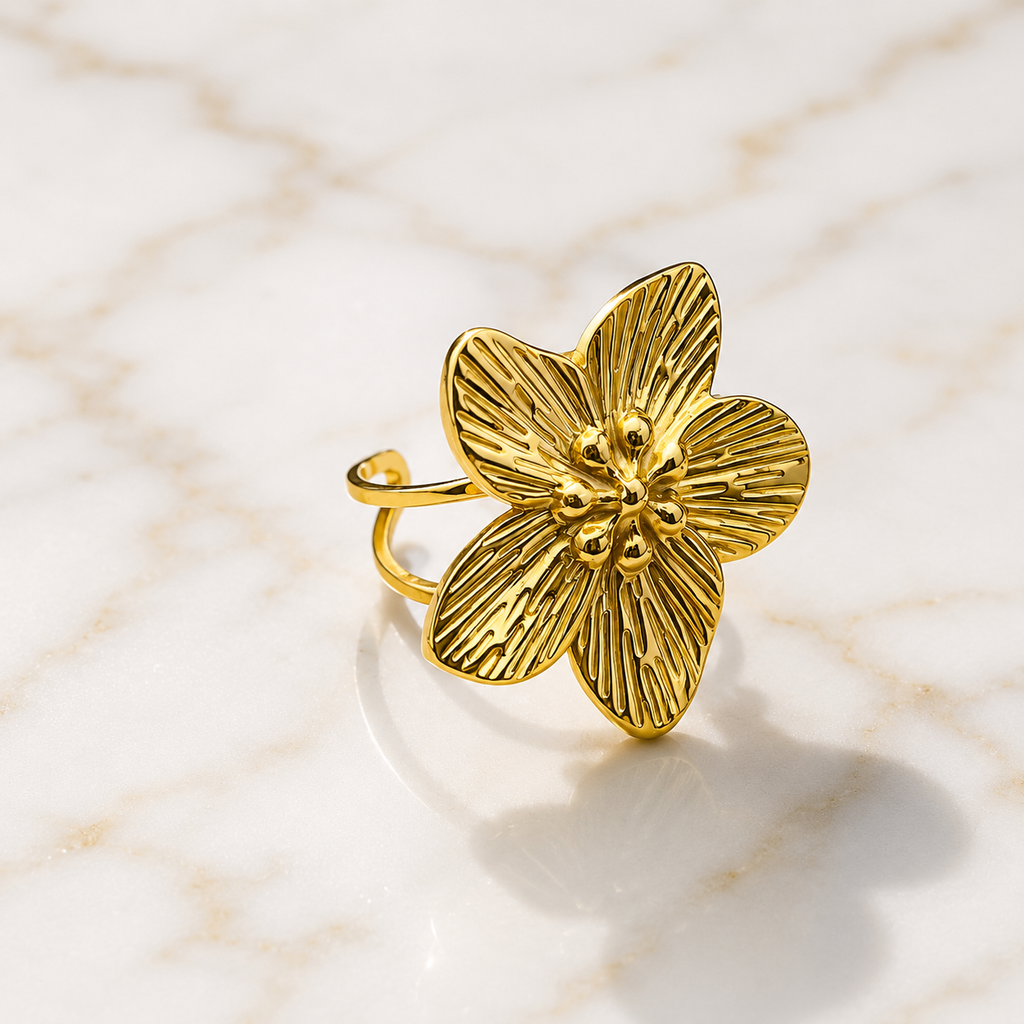 Adjustable Gold-Tone Floral Statement Ring