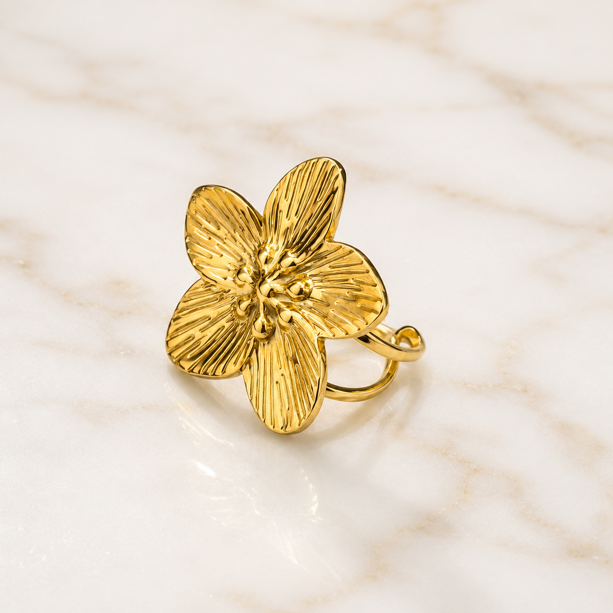 Adjustable Gold-Tone Floral Statement Ring