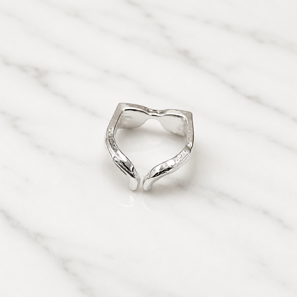 Minimalist Sunglasses Adjustable Ring – Silver Open Band Statement Ring with Black Enamel | Trendy Unisex Fashion Jewelry