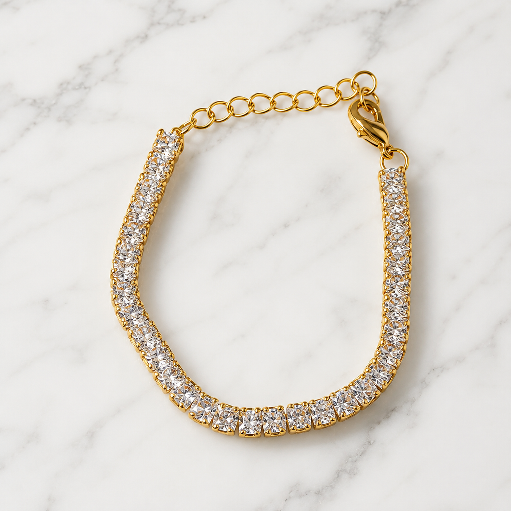 Luxury Gold-Tone Tennis Bracelet with Brilliant Round-Cut Cubic Zirconia
