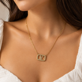 Luxury Gold-Tone Crystal Rectangle Pendant Necklace