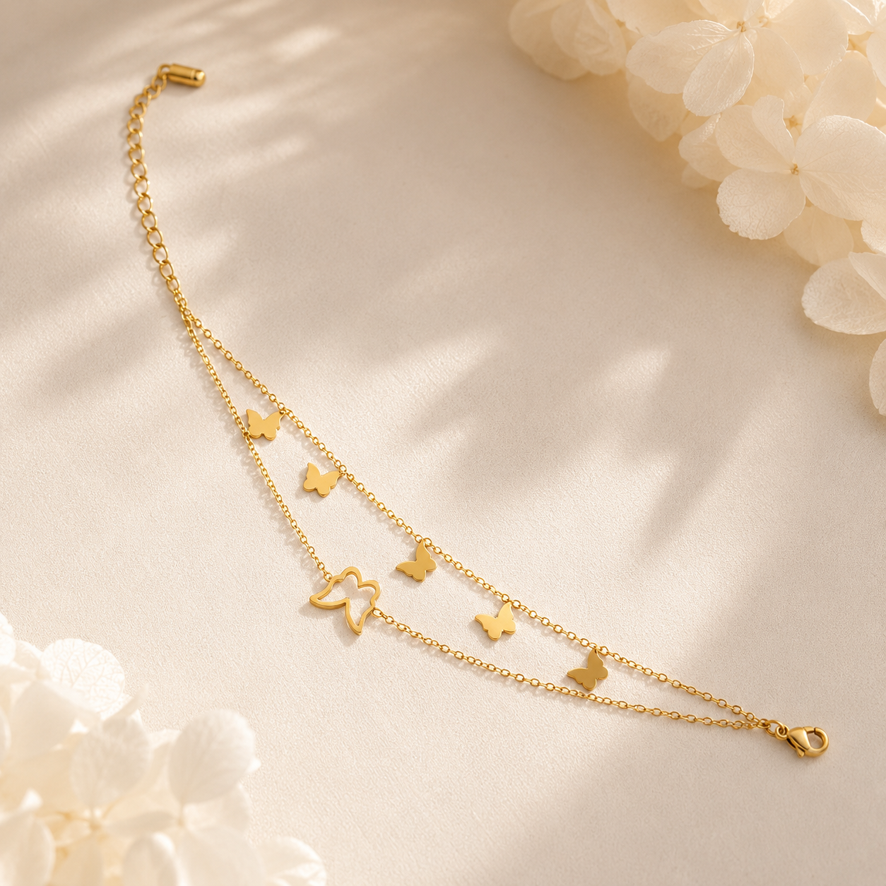 Elegant Butterfly Stainless Steel Bracelet – Gold Plated | Adjustable