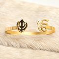 Khanda & Ik Onkar Gold Stainless Steel Cuff Bracelet for Women