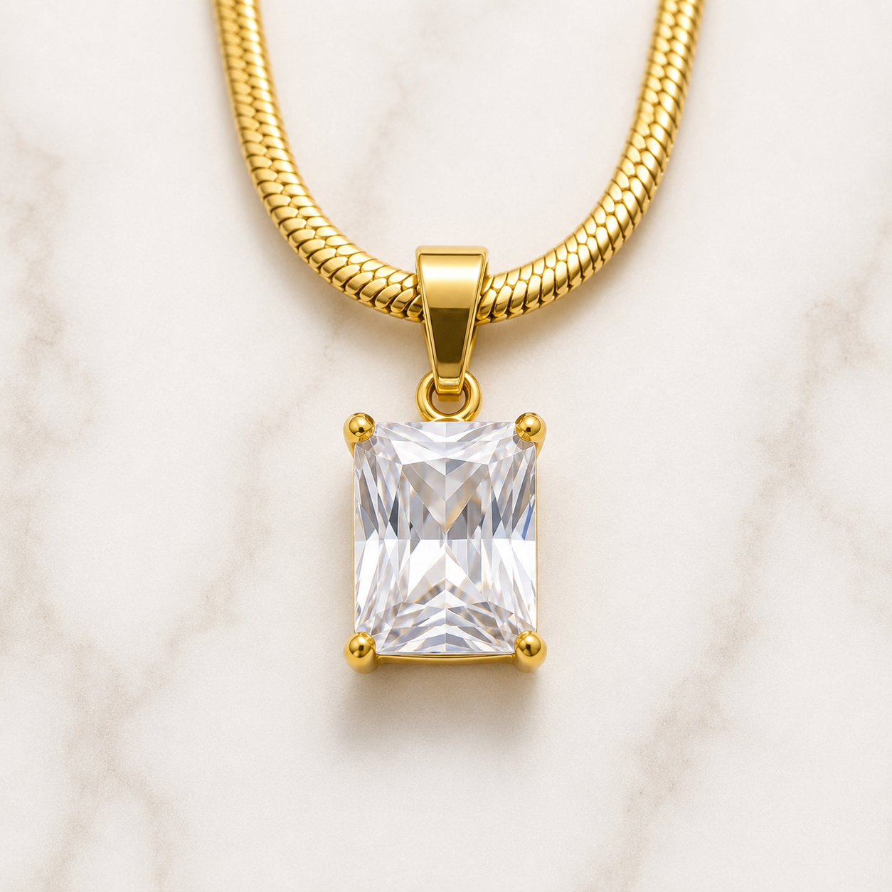 Radiant Solitaire Gold Pendant Necklace