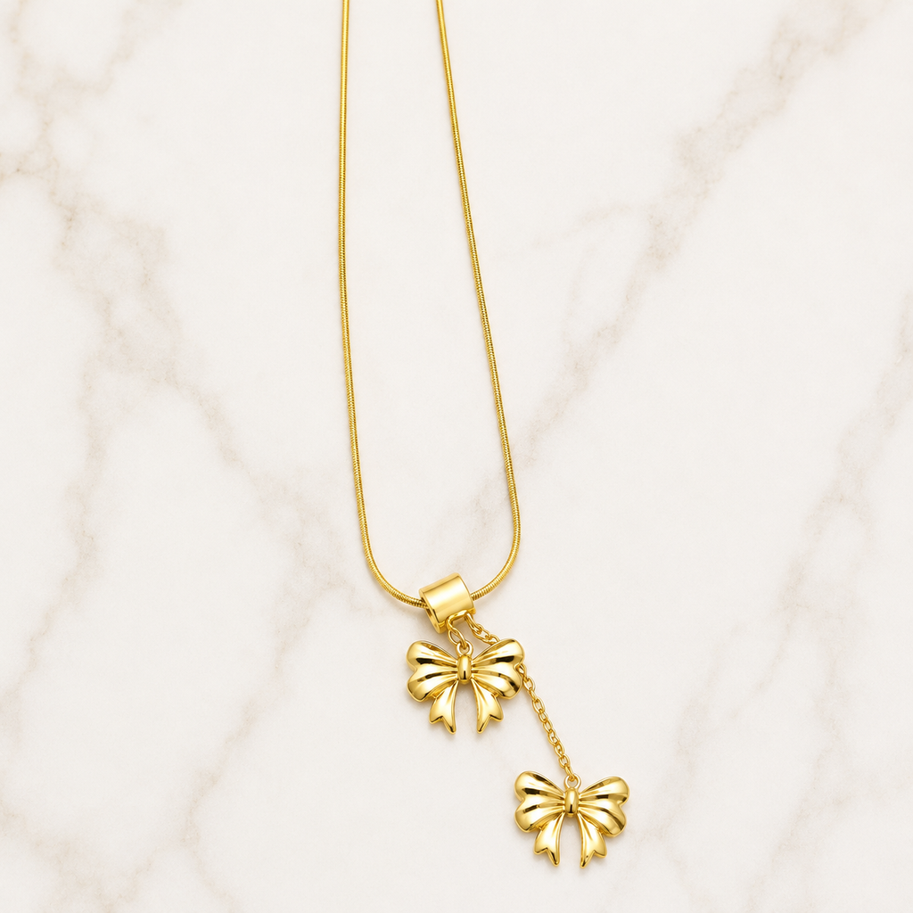 Golden Bow Charm Pendant Necklace