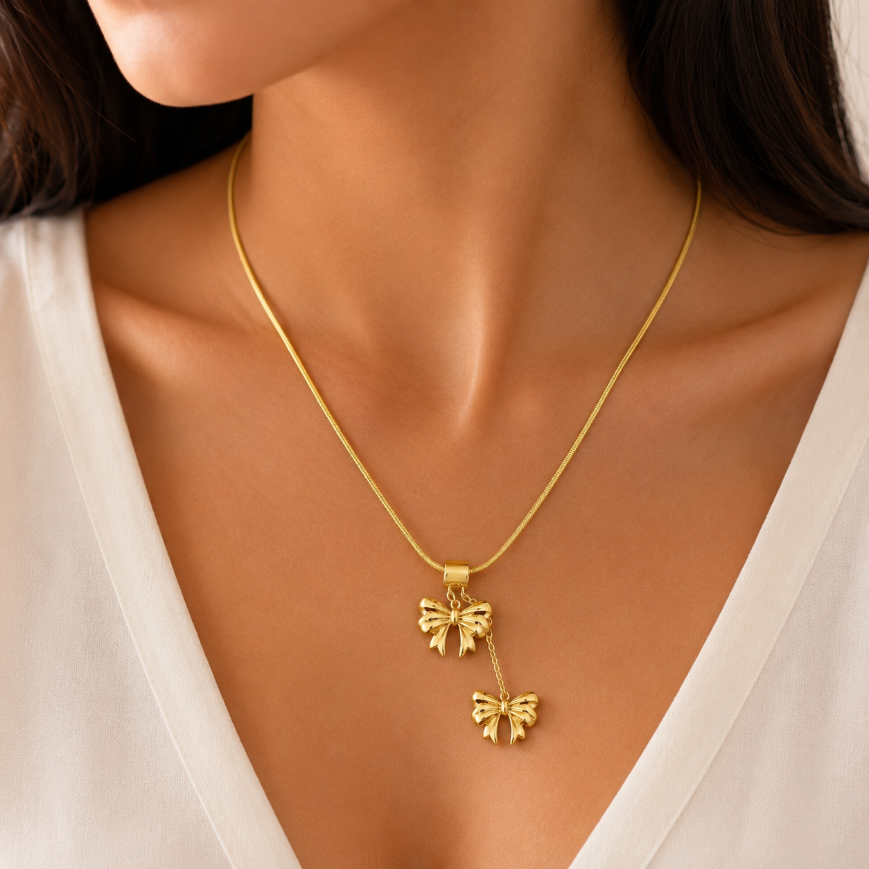 Golden Bow Charm Pendant Necklace