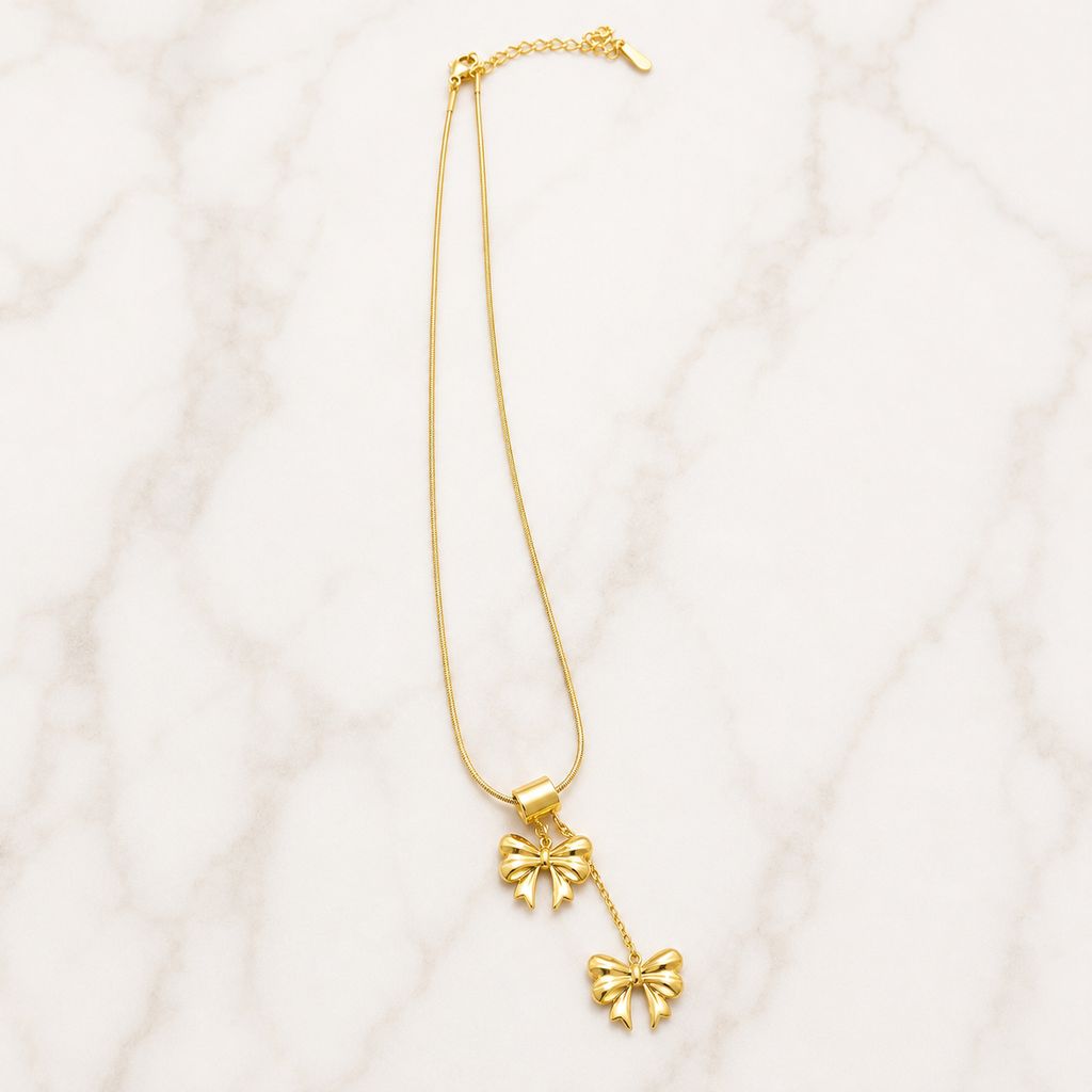 Golden Bow Charm Pendant Necklace