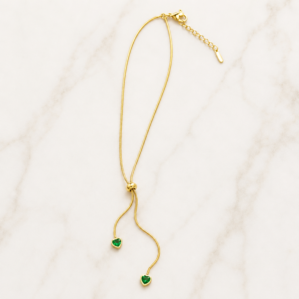 Emerald Heart Drop Gold Necklace
