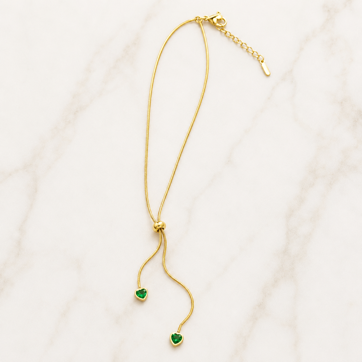 Emerald Heart Drop Gold Necklace