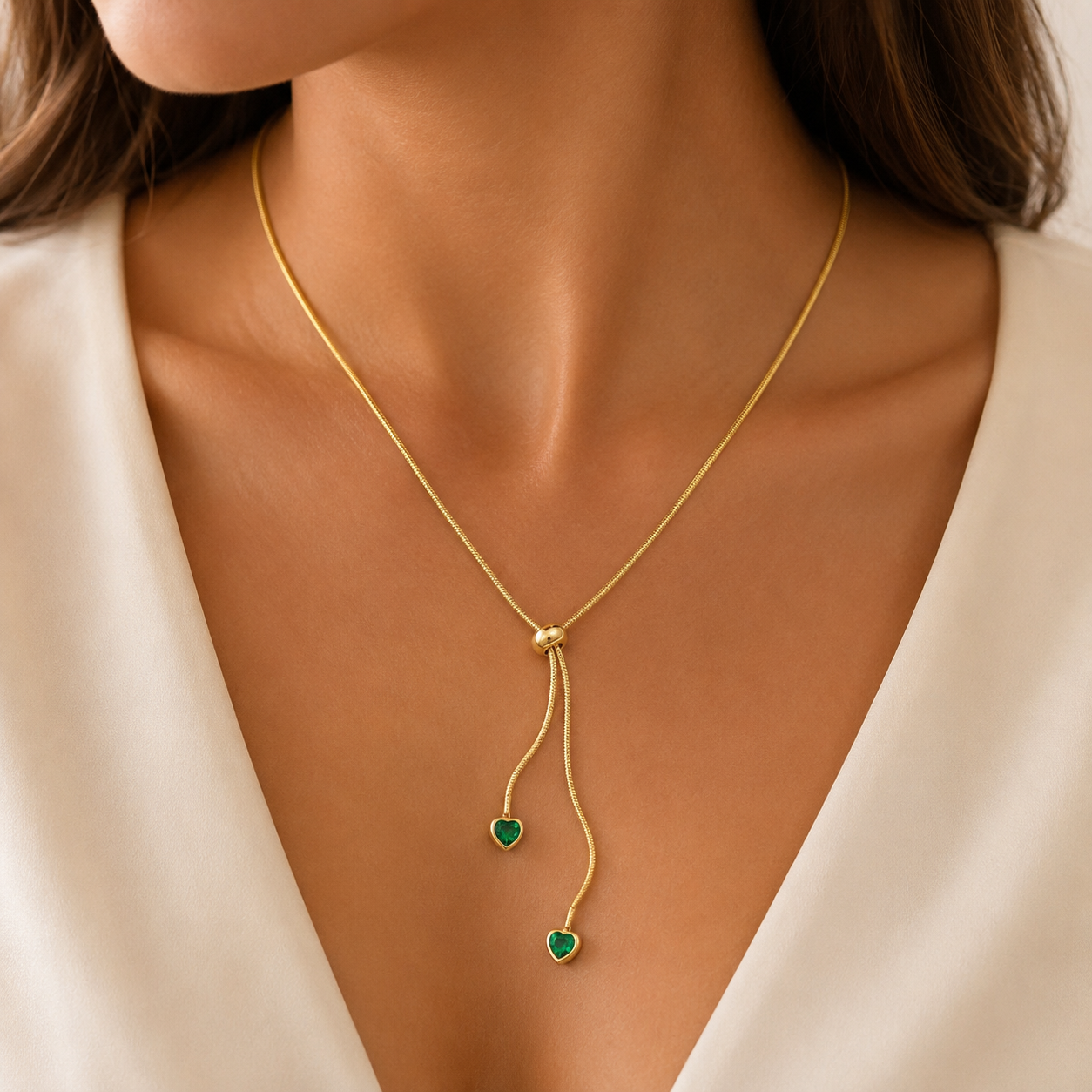 Emerald Heart Drop Gold Necklace