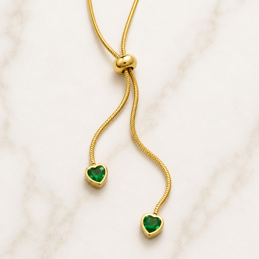 Emerald Heart Drop Gold Necklace