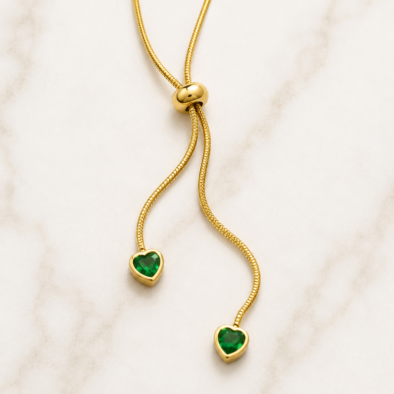 Emerald Heart Drop Gold Necklace
