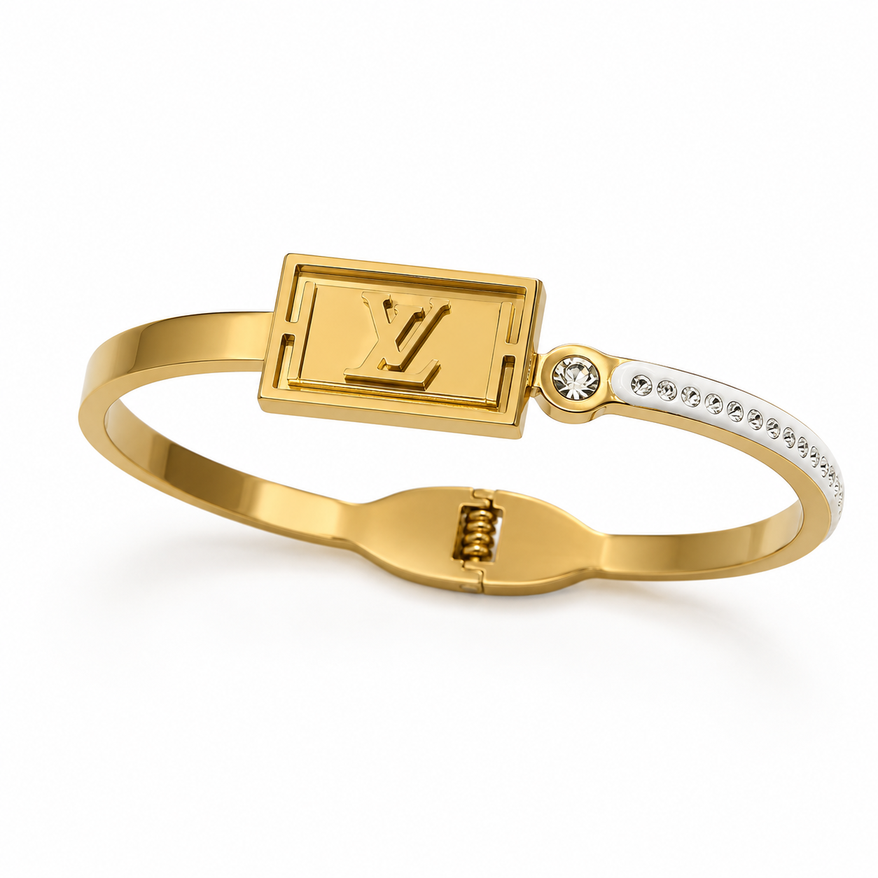 Gold-Tone Crystal Accent Cuff Bracelet – Elegant Minimalist Bangle for Women