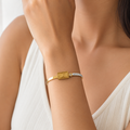 Gold-Tone Crystal Accent Cuff Bracelet – Elegant Minimalist Bangle for Women