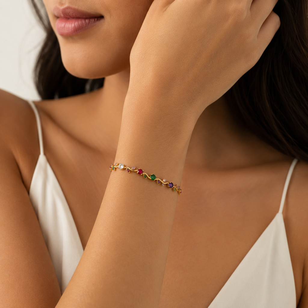 Elegant Tulip Crystal Bracelet for Women – Gold-Plated Stainless Steel