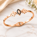Rose Gold Floral Evil Eye Cuff Bracelet – Stainless Steel Bangle for Women