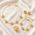 Luxury Clover Jewelry Set – Necklace, Bracelet, Ring & Earrings | Black & Gold Variants