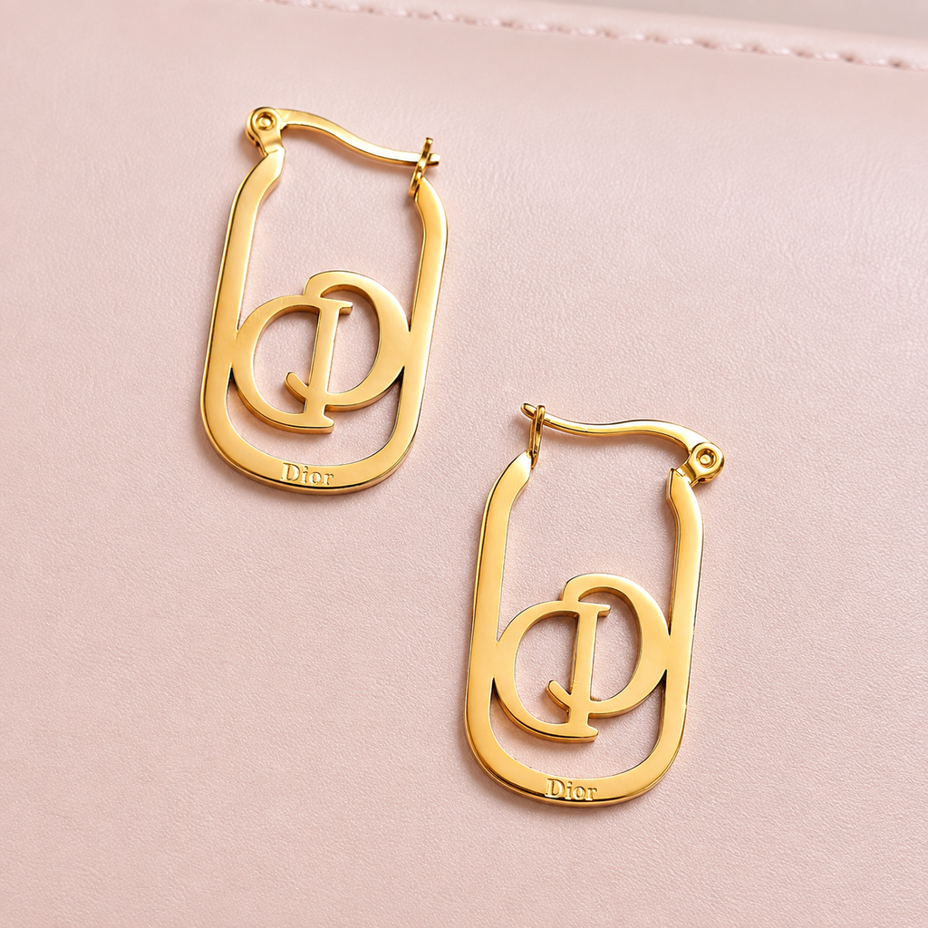 Luxury Gold-Tone Monogram Hoop Dior Earrings | Elegant Designer-Inspired Statement Earrings for Women