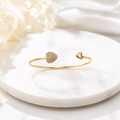 Elegant Gold Heart Open Cuff Bracelet with Crystal Accents | Adjustable Minimalist Bracelet for Women