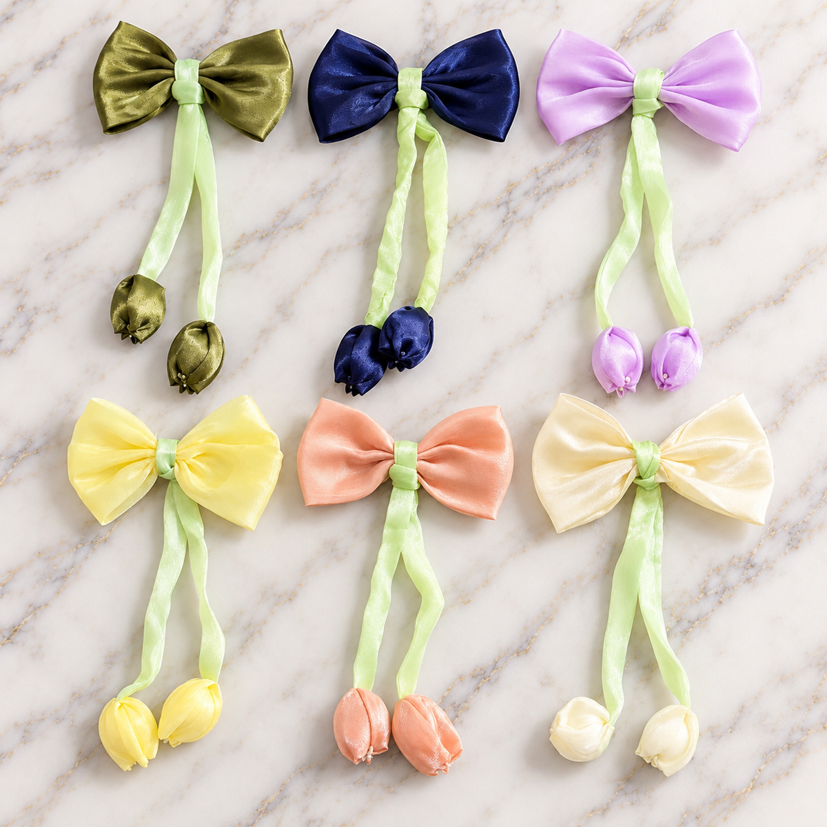 12 Colors | Tulip Bow Ribbon Hair Accessory – Elegant Floral Bow Hair Clip