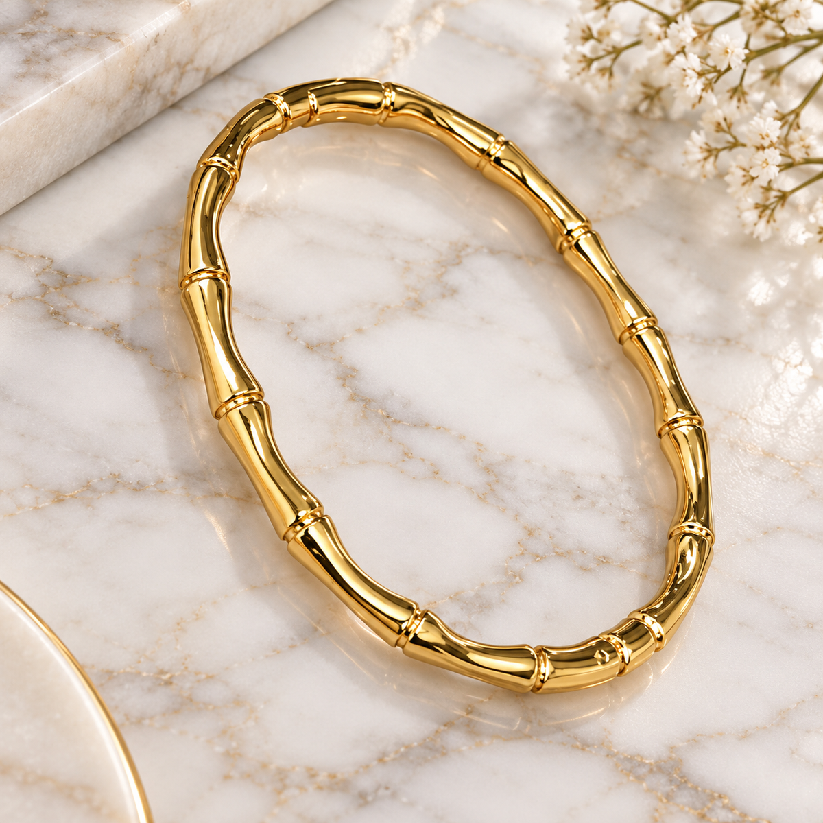 Gold-Tone Bamboo Link Bangle – Elegant Minimalist Bracelet