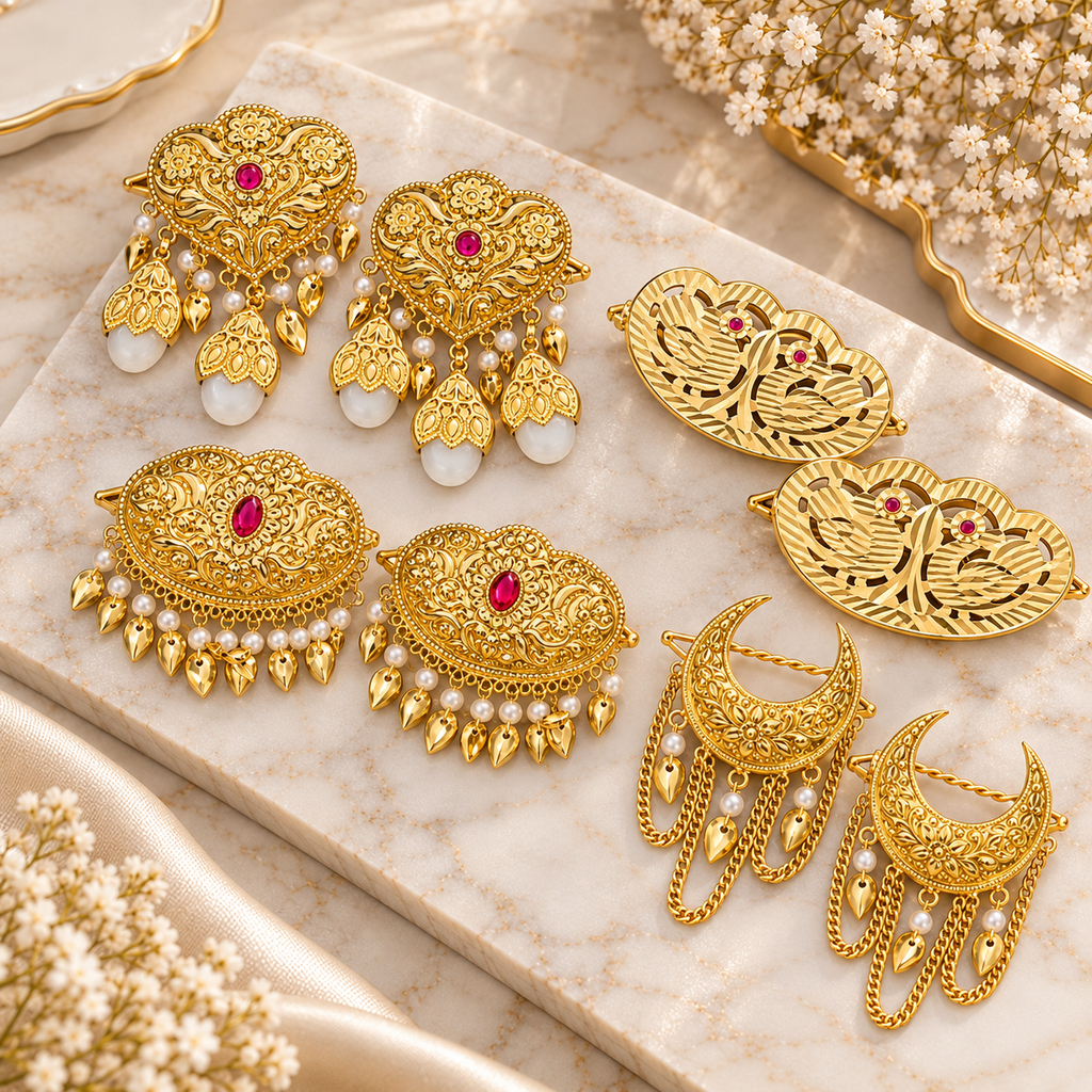 6 Types Of Traditional Indian Gold-Tone Hair Clips – Kundan-Style Bridal & Festive Hair Accessories
