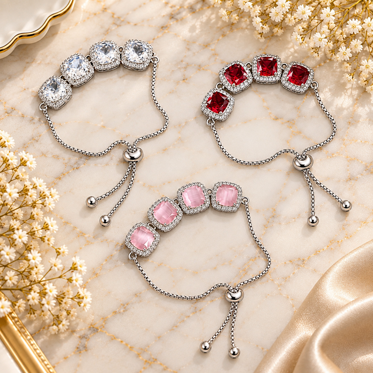 3 Types Of Elegant Crystal Tennis Bracelets – Adjustable Silver-Tone Gemstone Bracelet Collection