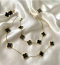 Luxury Clover Necklace – Gold-Plated Black Clover Station Necklace | Elegant Designer-Inspired Jewelry for Women