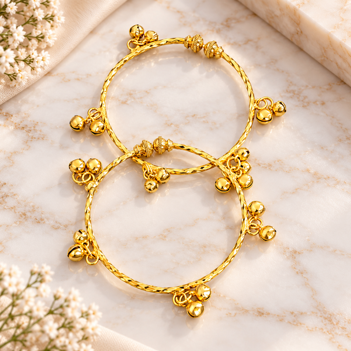 Traditional Gold-Tone Choodian Bangles with Bell Charms – Pair