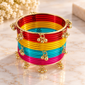 Traditional Indian Bangles with Golden Hanging Bells – Multicolor Choodiyan