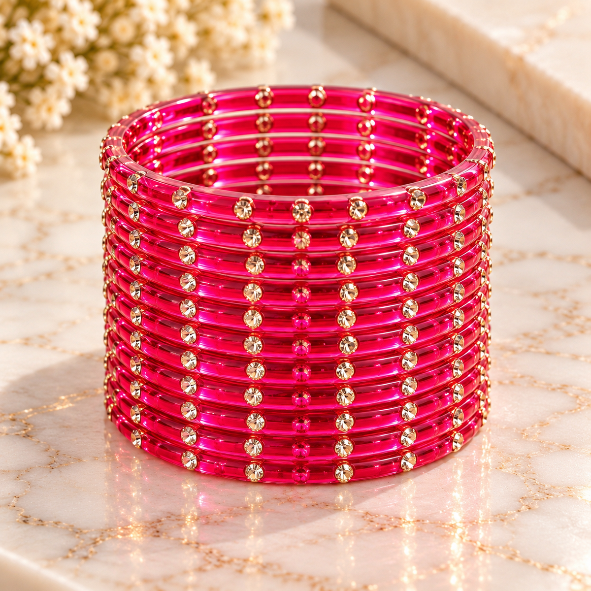 Traditional Indian Glass Bangles with Rhinestone Accents – Red, Rust, Maroon & Gajri